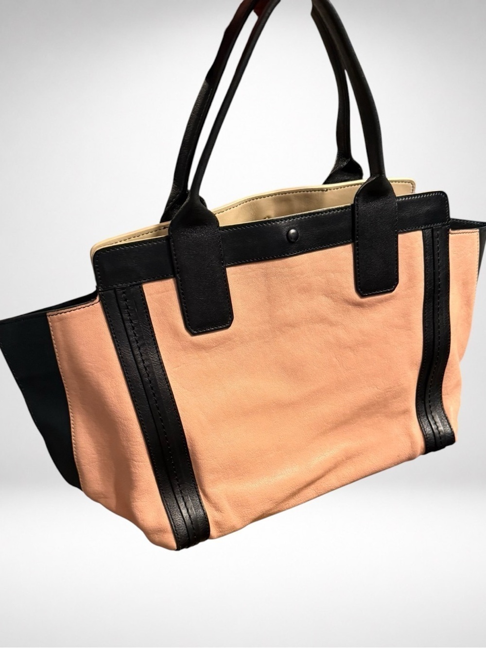 Chloé Alison Authentic East West Leather Tote Bag Blush Pink Black Shoulder Bag - Picture 11 of 15